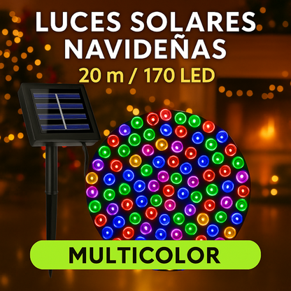 Luces Solares Navideñas 20 mts (170 LED) - Amarillo/Multicolor