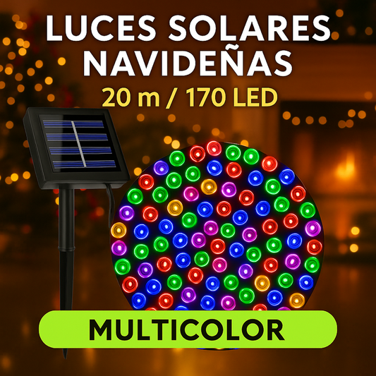 Luces Solares Navideñas 20 mts (170 LED) - Amarillo/Multicolor