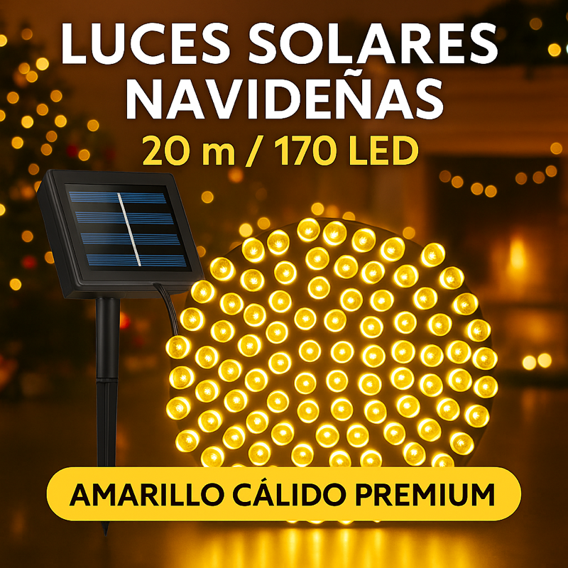 Luces Solares Navideñas 20 mts (170 LED) - Amarillo/Multicolor
