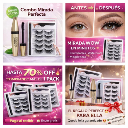 MÁSCARA DE PESTAÑAS + PESTAÑAS MAGNETICAS (5 pares reutilizables)