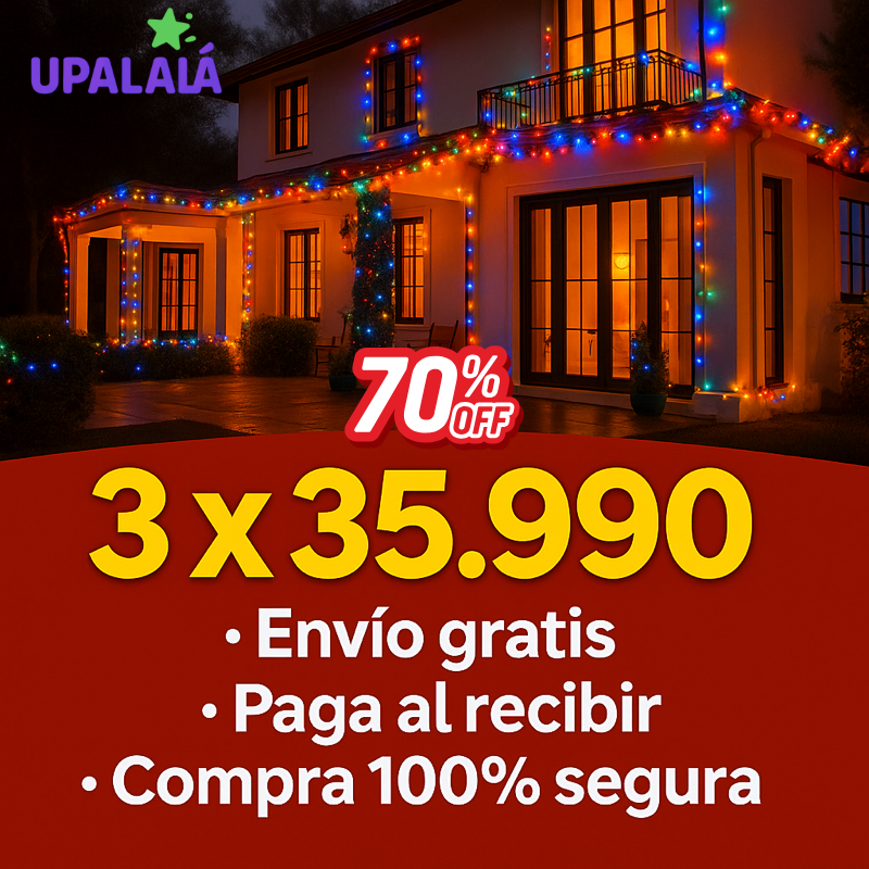 Luces Solares Navideñas 20 mts (170 LED) - Amarillo/Multicolor